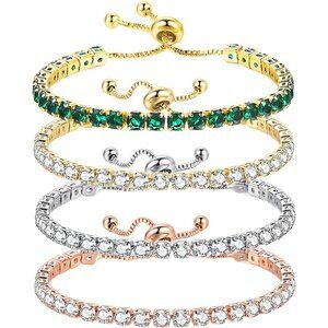 Set of 4 Luxury Adjustable Tennis Bracelets - 14K Gold Plated Elegance